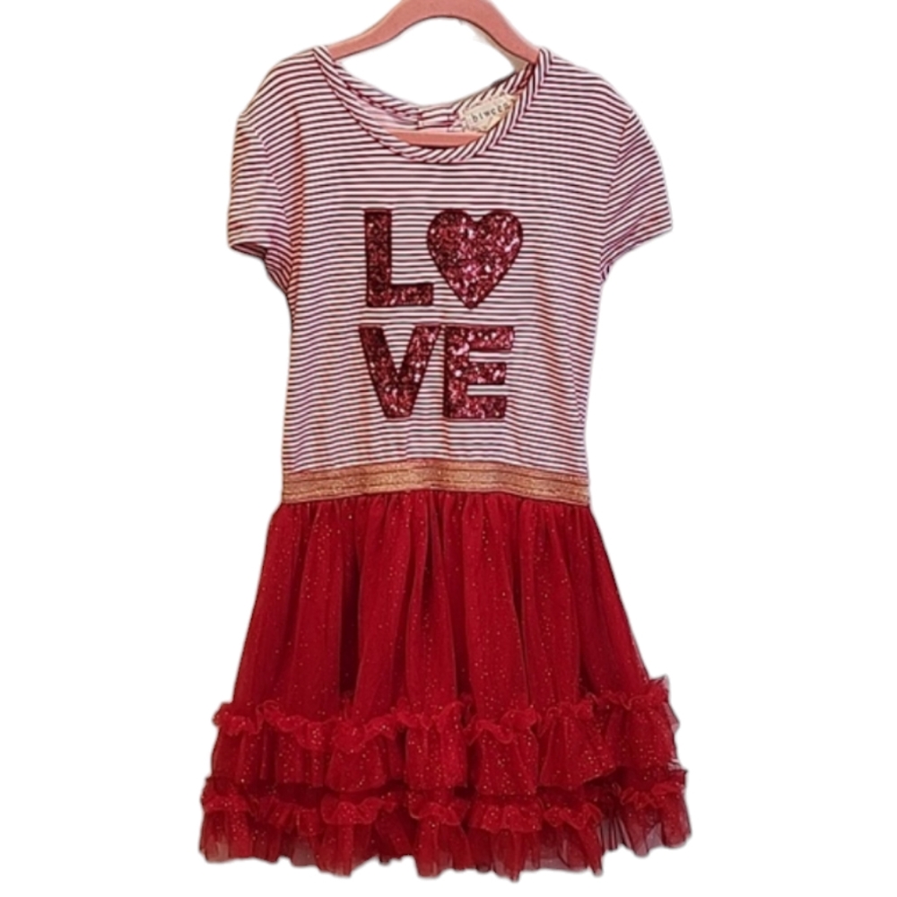 Btween Red and Gold sequins LOVE Tulle Valentine's Dress 8
